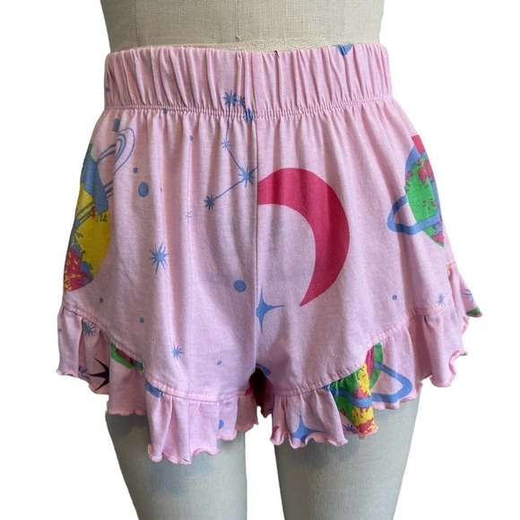 Asos Space Tee & Frill Shorts Pink Pajama Set Size 0 - Picture 3 of 5